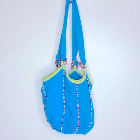 Blue Cotton Handmade Boho Satchel | Bucket Bag | Market Hippie Carry On Tote - Picture 1 of 8